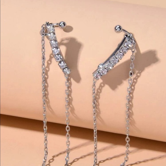 • Sara • Rhinestone + Chain Earring Cuffs - Picture 3 of 4